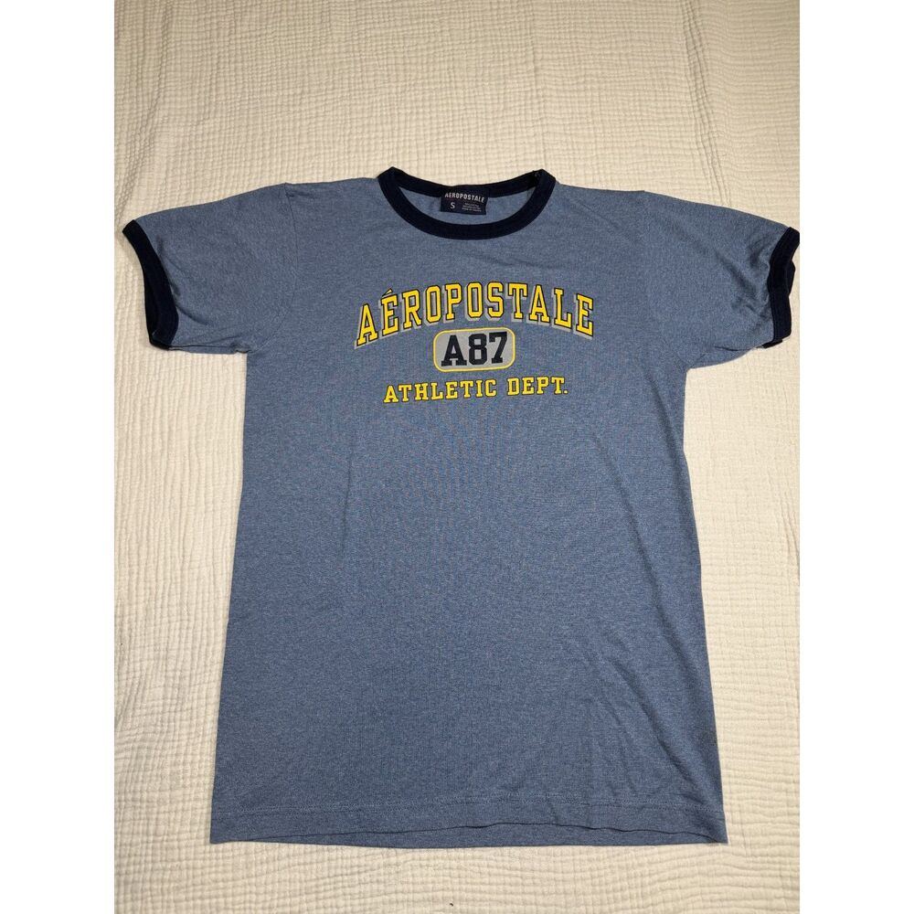 Vintage Y2K Aeropostale Blue Graphic T-Shirt Size Teen S Athletic Print